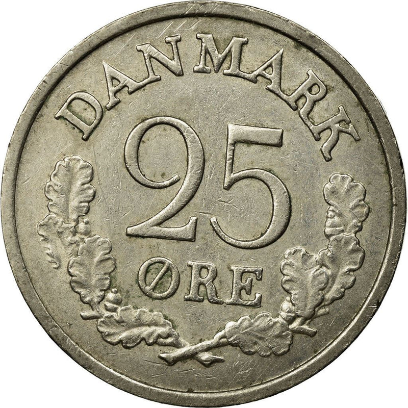 Danish Coin 25 Øre | King Frederik IX | Oak Tree | KM850 | Denmark | 1960 - 1967