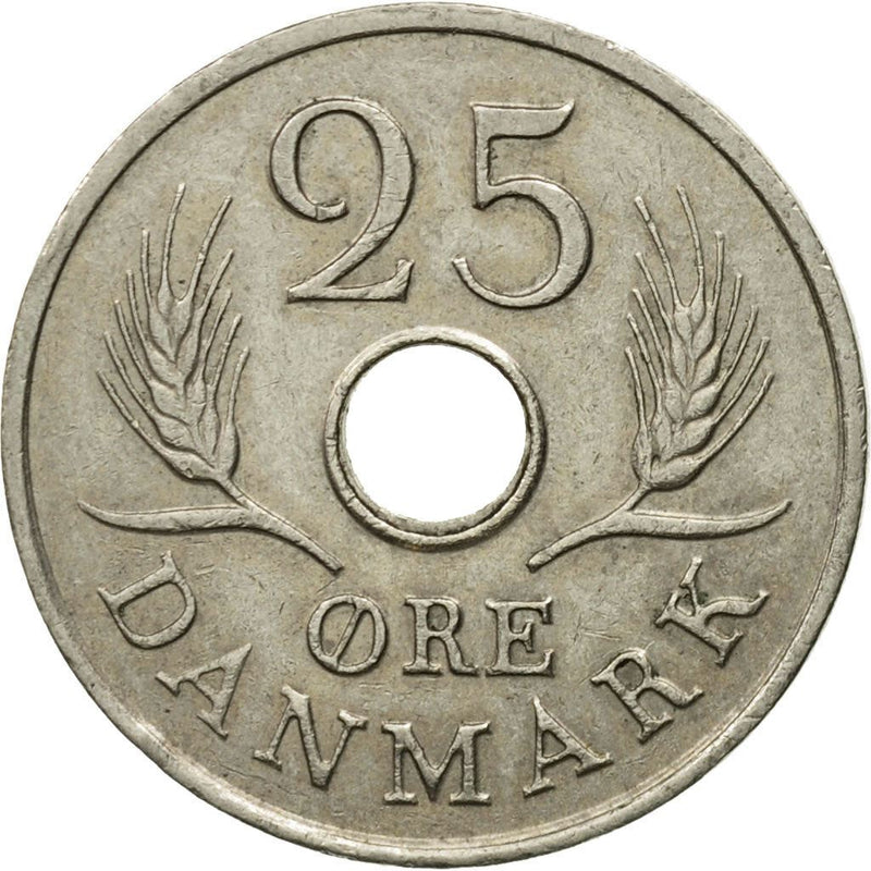 Danish Coin 25 Øre | King Frederik IX | Oak Tree | KM850 | Denmark | 1960 - 1967