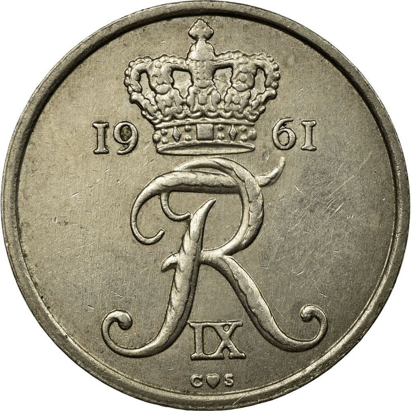 Danish Coin 25 Øre | King Frederik IX | Oak Tree | KM850 | Denmark | 1960 - 1967