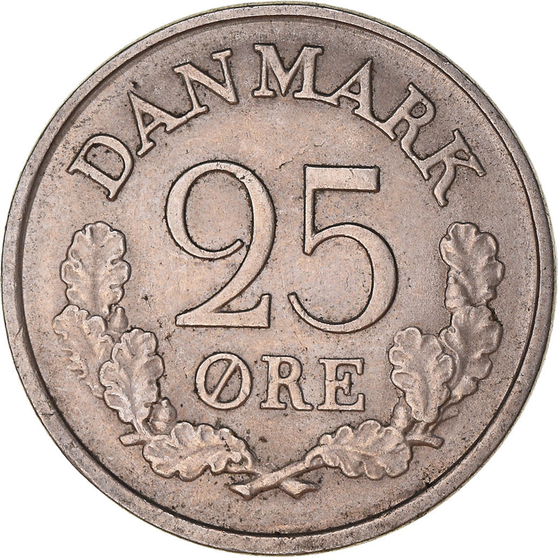 Danish Coin 25 Øre | King Frederik IX | Oak Tree | KM850 | Denmark | 1960 - 1967