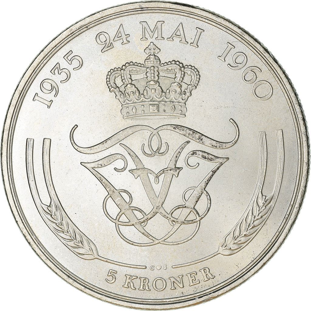 Danish Coin 5 Kroner | Queen Frederik IX Silver Wedding Anniversary | KM852 | Denmark | 1960