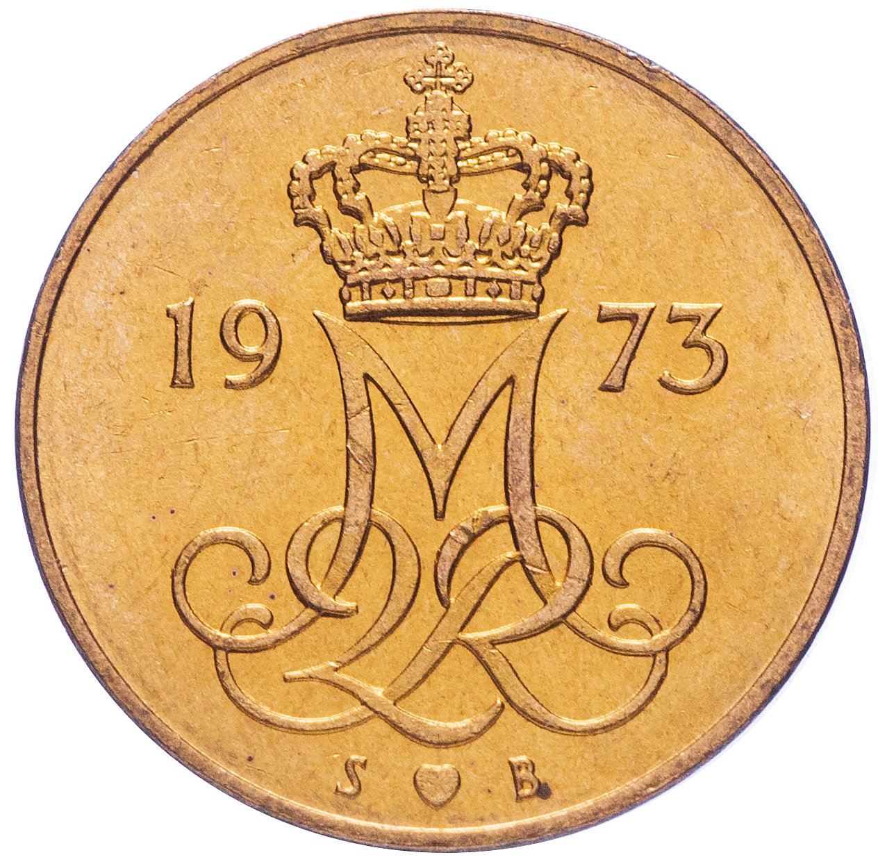 Danish Coin 5 Øre | Margrethe II Monogram | KM859 | Denmark | 1973 - 1988