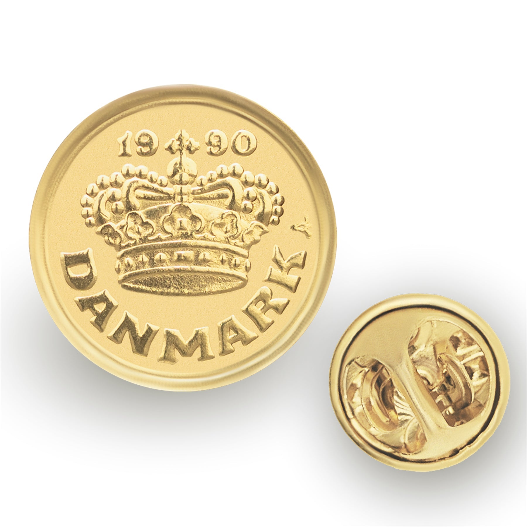 Danish Coin Pin Brooch Badge | Genuine 25 Ore | 18K Gold Plated | Queen's Crown | Love Heart