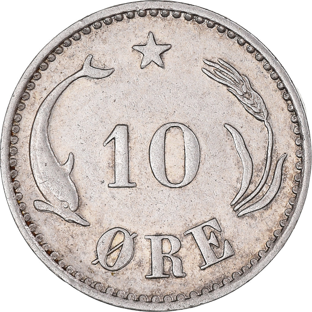 Denmark 10 Ore Coin | Christian IX | Porpoise | KM795 | 1874 - 1905