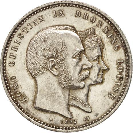 Denmark 2 kroner, 1892 Golden Wedding Anniversary