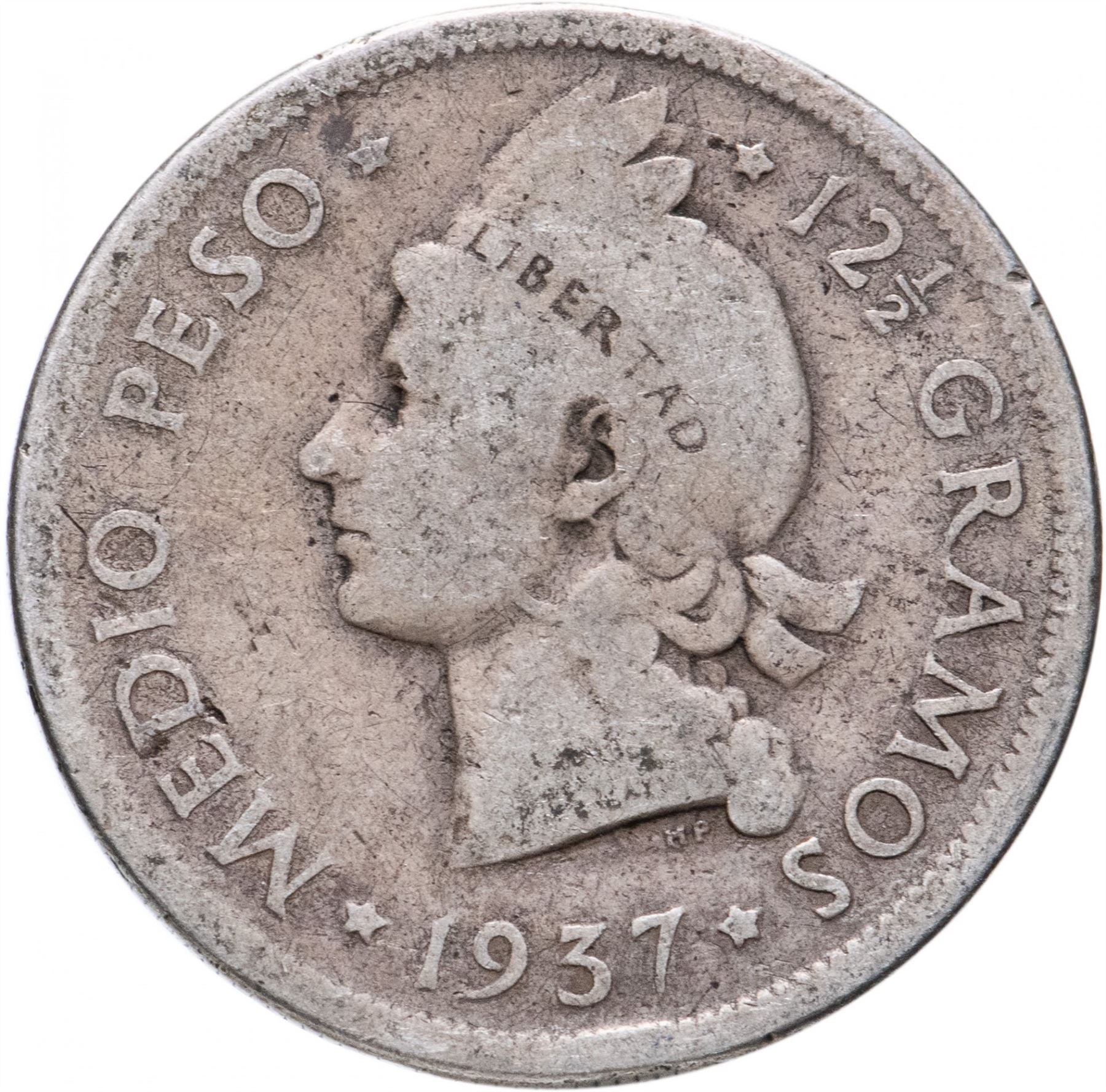 Dominican Republic 1/2 Peso Coin | Liberty | KM21 | 1937 - 1961