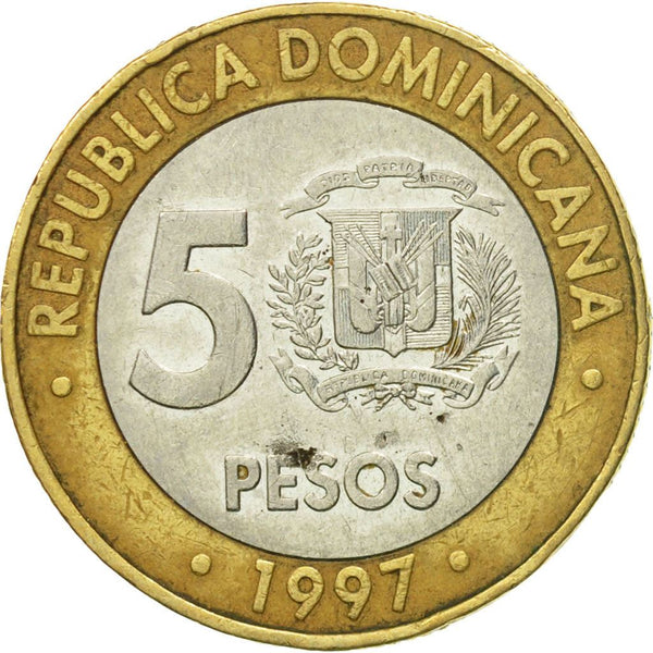 Dominican Republic | 5 Pesos Coin | Central Bank | Km:88 | 1997
