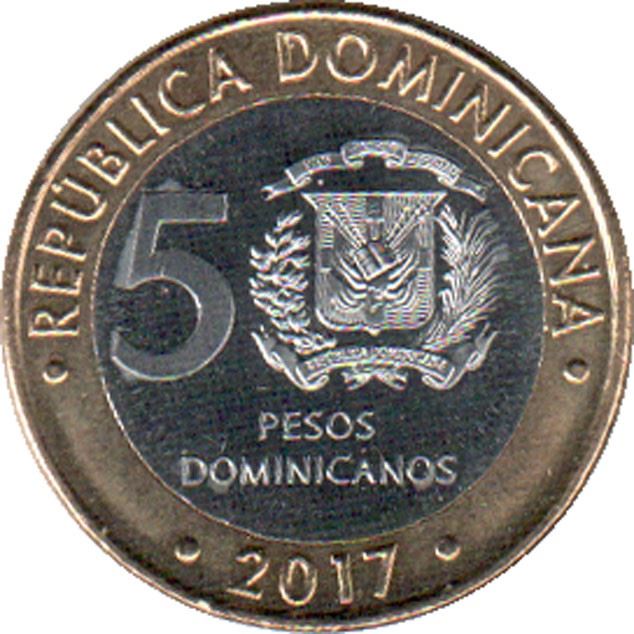 Dominican Republic | 5 Pesos Coin | Francisco del Rosario Sánchez | Km:125 | 2017 - 2022