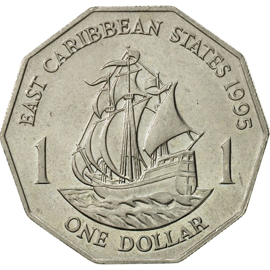 Eastern Caribbean States 1 Dollar Coin | Queen Elizabeth II | Golden Hind Ship | KM20 | 1989 - 2000