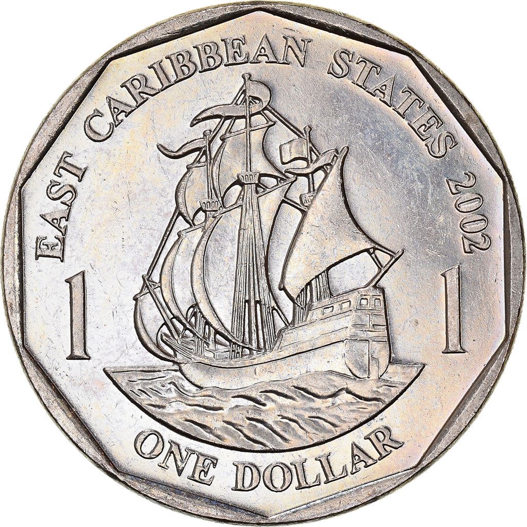 Eastern Caribbean States 1 Dollar Coin | Queen Elizabeth II | Golden Hind Ship | KM39 | 2002 - 2007