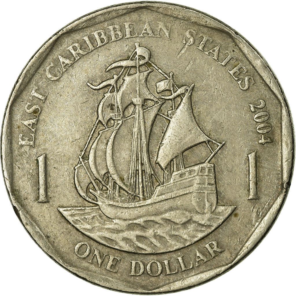 Eastern Caribbean States 1 Dollar Coin | Queen Elizabeth II | Golden Hind Ship | KM39 | 2002 - 2007