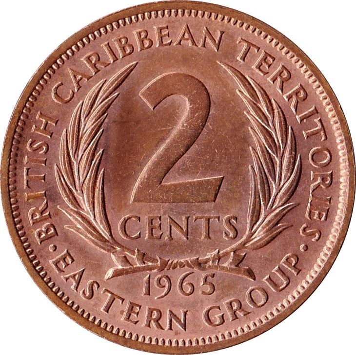 Eastern Caribbean States 2 Cents Coin | Queen Elizabeth II | Palm | KM3 | 1955 - 1965