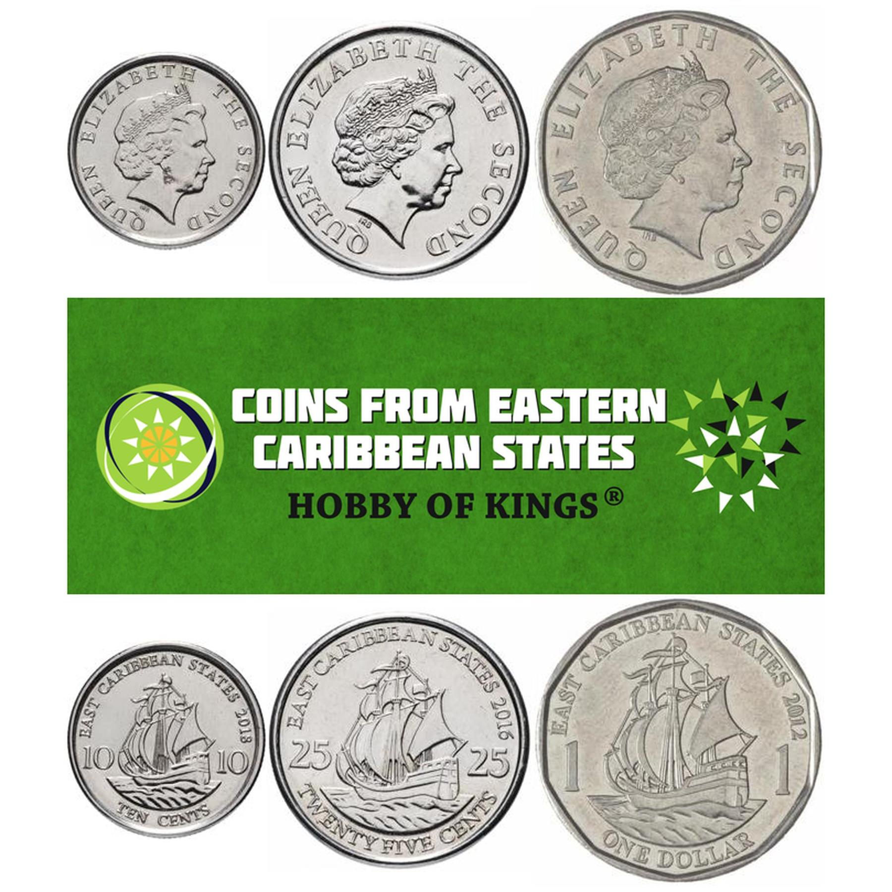 Eastern Caribbean States | 3 Coin Set | 10 25 Cents 1 Dollar | Elizabeth II | 2009 - 2020