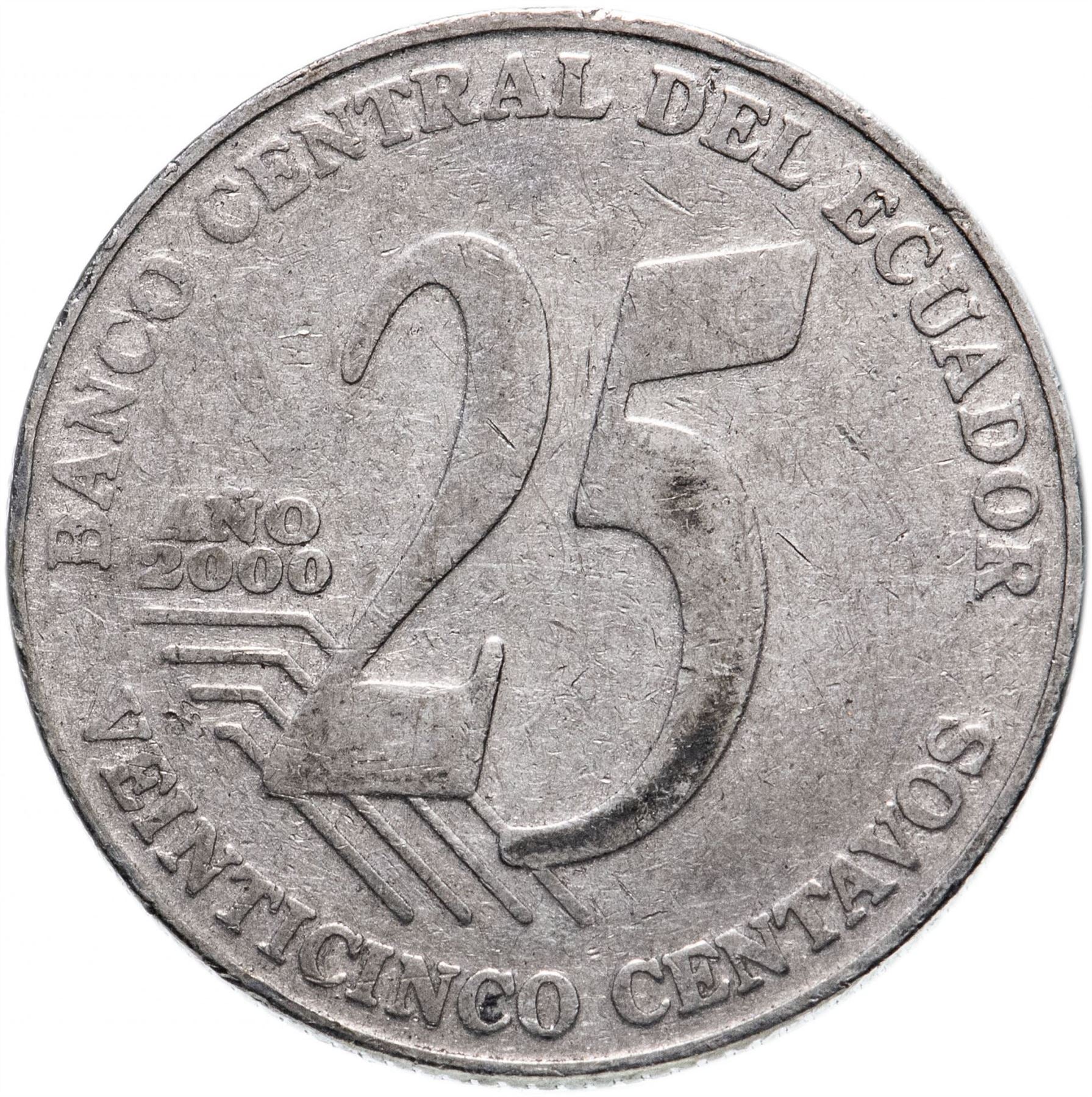 Ecuador 25 Centavos Coin | President Jose Joaquin de Olmedo | KM107 | 2000