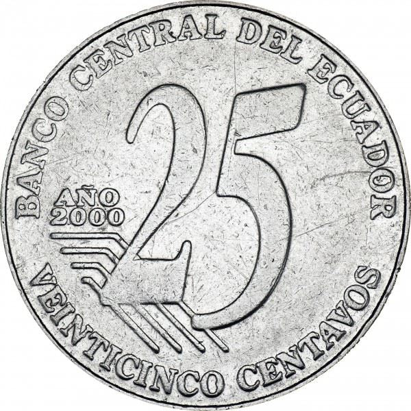 Ecuador 25 Centavos Coin | President Jose Joaquin de Olmedo | KM107 | 2000