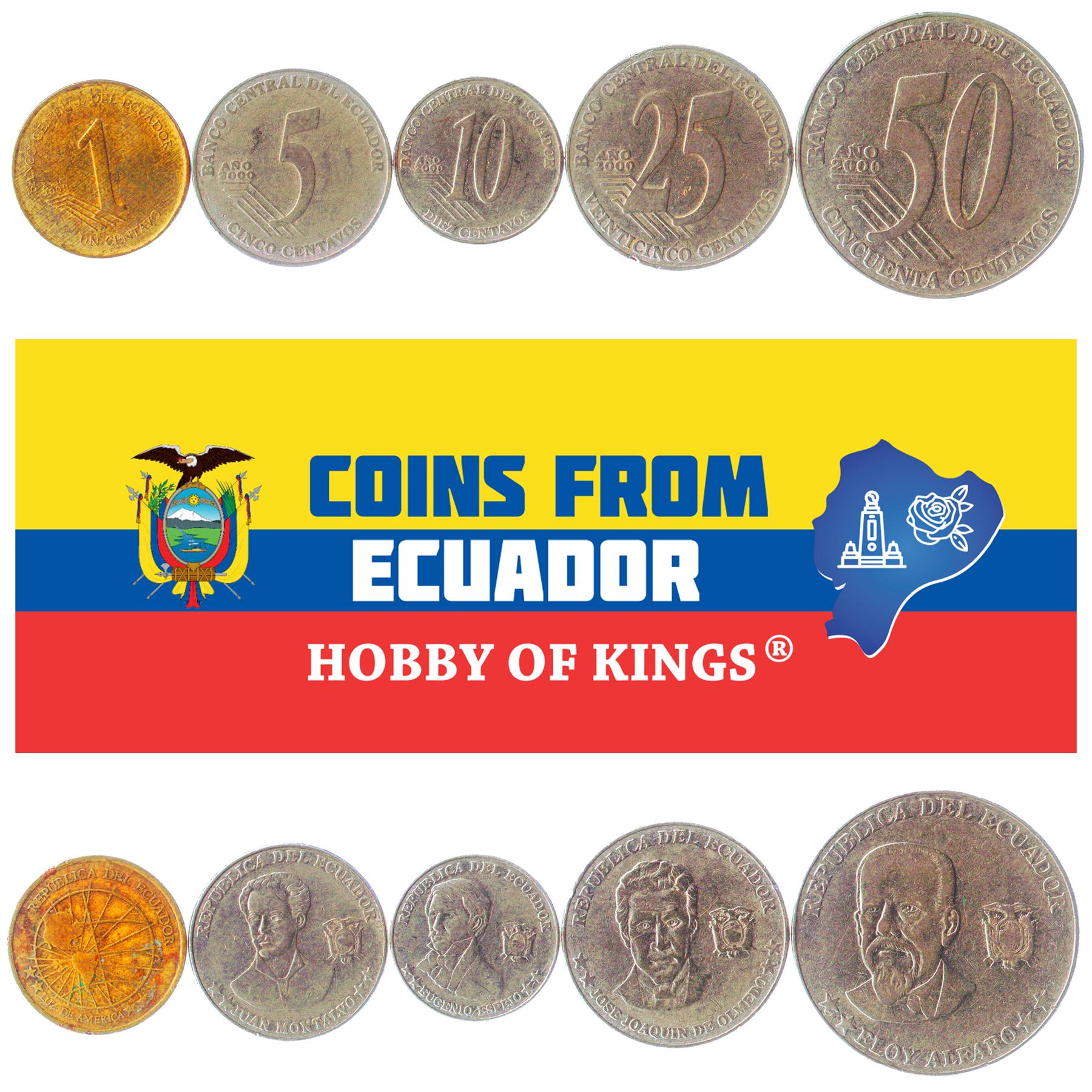 Ecuador | 5 Coin Set | 1 5 10 25 50 Centavos | 2000 - 2003