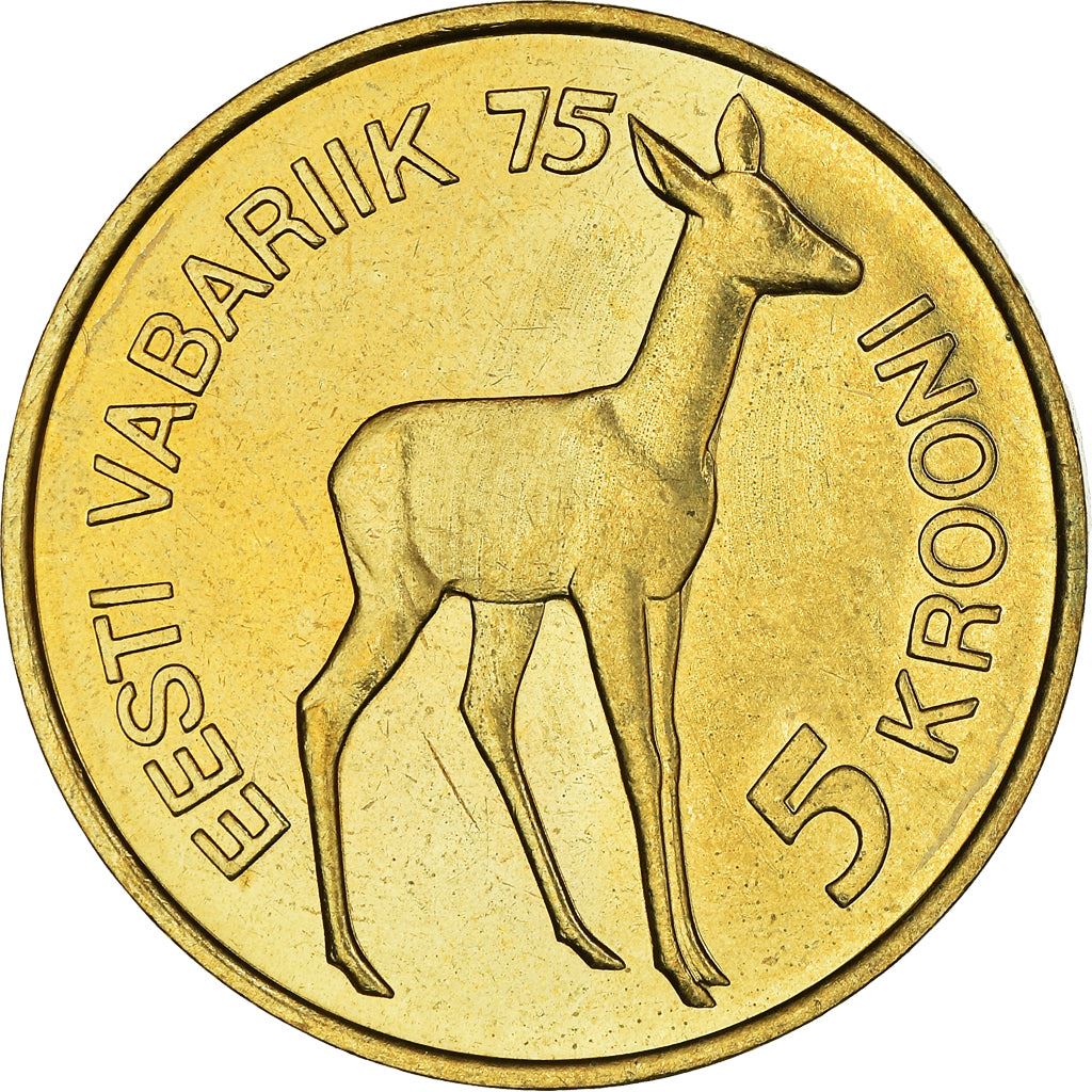 Estonia 5 Krooni Coin | Independence | Lions | Deer | KM29 | 1993