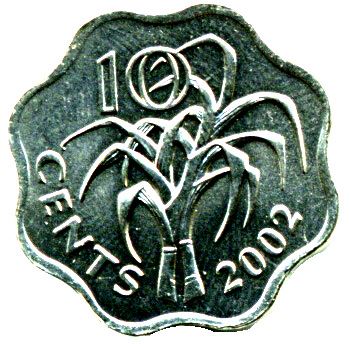 Eswatini 10 Cents Coin | King Mswati III | Sugar Cane | KM49 | 1995 - 2009