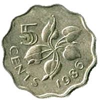 Eswatini 5 Cents Coin | King Mswati III | Arum Lily | KM40.1 | 1986