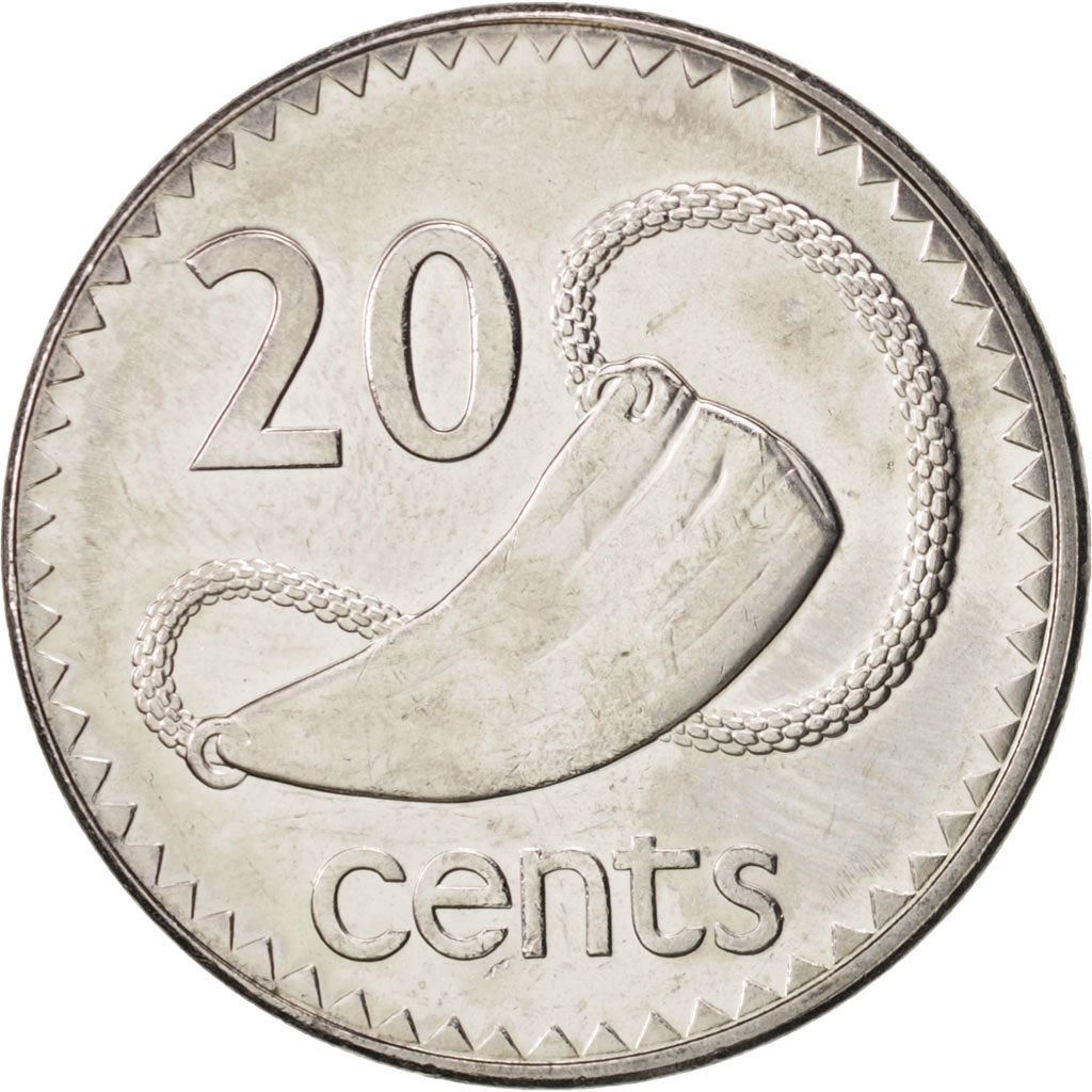 Fiji | 20 Cents Coin | Sperm Whale tooth | Km:53A | 1990 - 2006