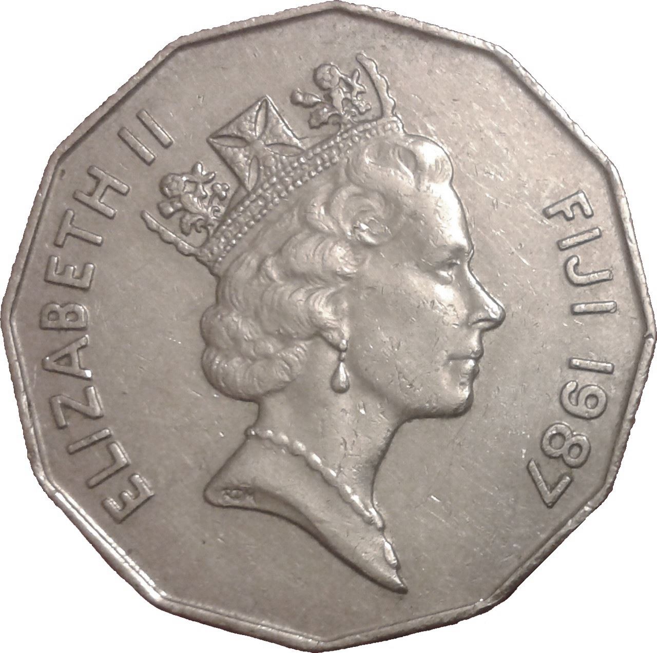 Fiji | 50 Cents Coin | Elizabeth II | Canoe Takia | KM54 | 1986 - 1987