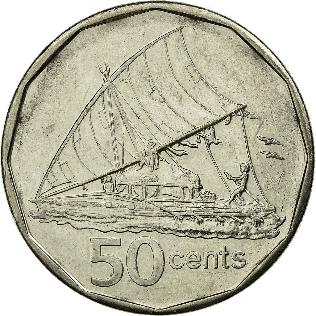 Fiji | 50 Cents Coin | Sailing canoe | Km:122 | 2009 - 2010