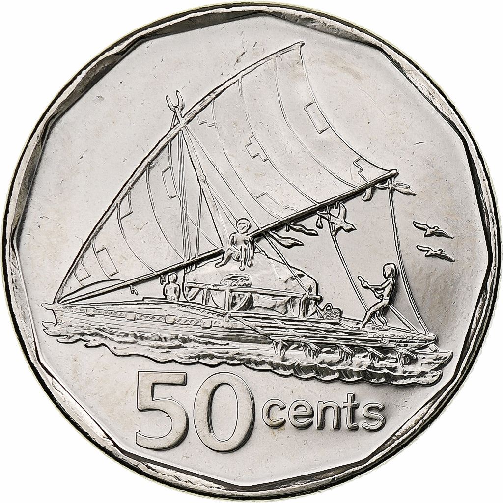 Fiji | 50 Cents Coin | Sailing canoe | Km:122 | 2009 - 2010