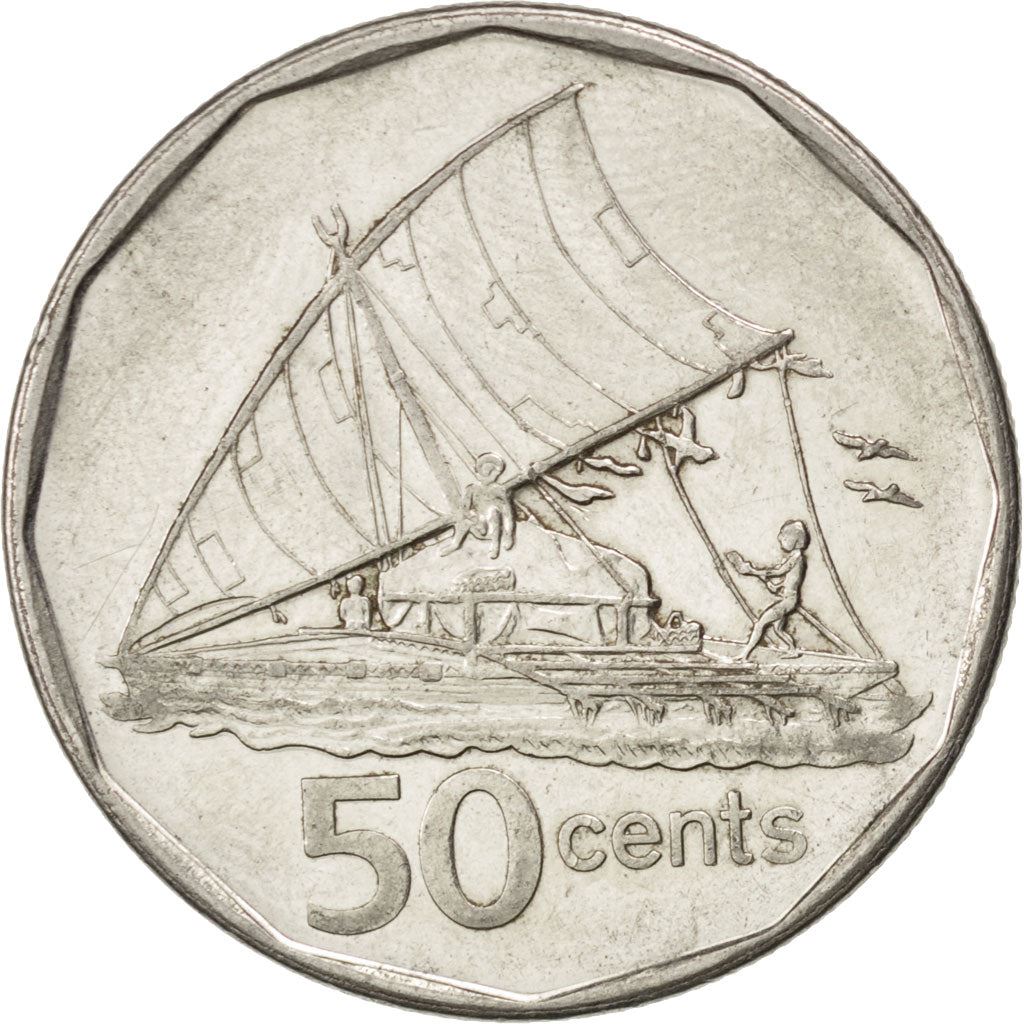 Fiji | 50 Cents Coin | Sailing canoe | Km:122 | 2009 - 2010