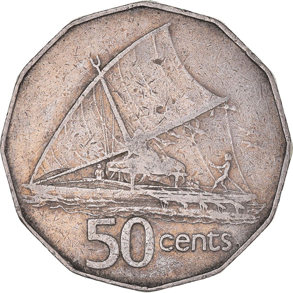 Fiji | 50 Cents Coin | Sailing canoe | Km:54 | 1986 - 1987