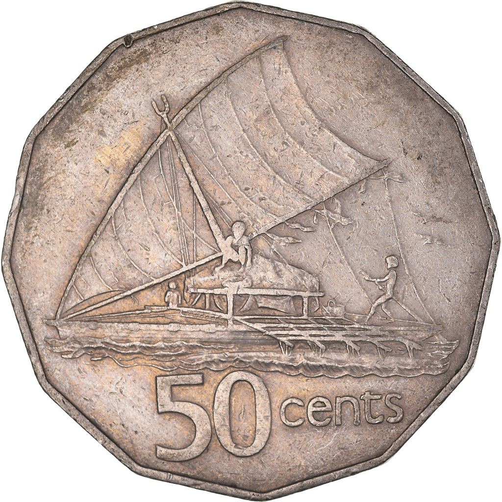 Fiji | 50 Cents Coin | Sailing canoe | Km:54 | 1986 - 1987