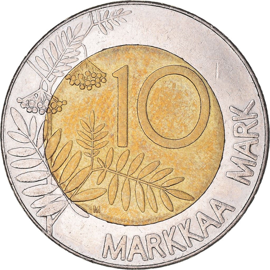 Finland Coin Finnish 10 Markkaa | Capercaillie Bird | Rowna Branch | KM77 | 1993 - 2001