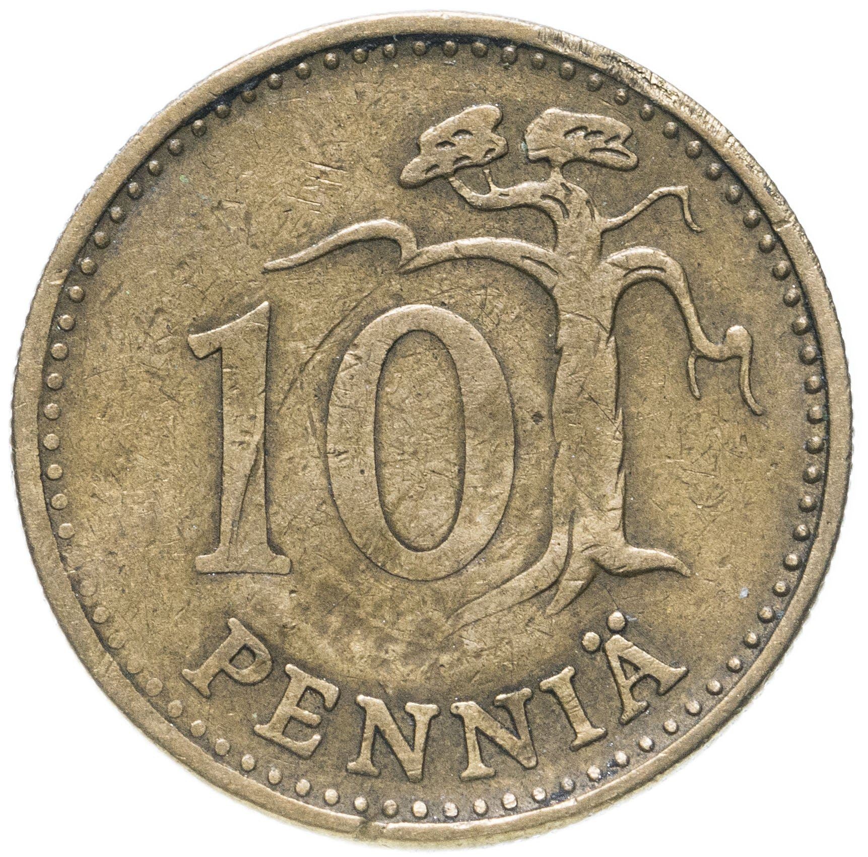 Finland Coin Finnish 10 Pennia | Tree | KM46 | 1963 - 1982