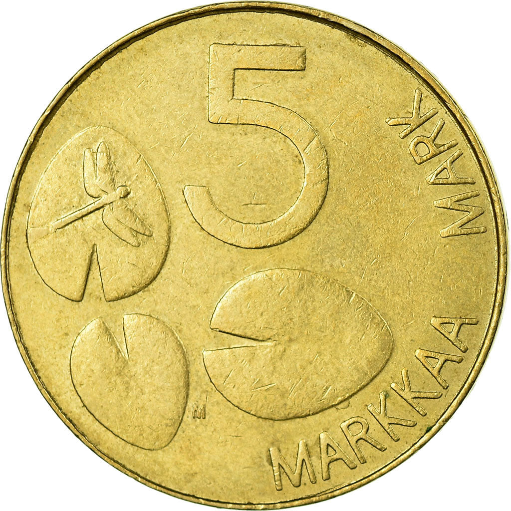 Finland Coin Finnish 5 Markkaa | Dragonfly | Lily Pad | Lake Saimaa Ringed Seal | KM73 | 1992 - 2001