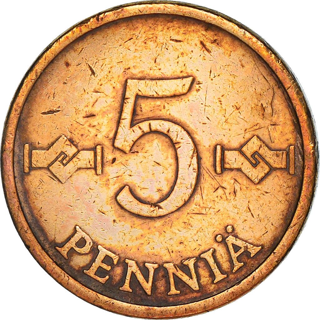 Finland Coin Finnish 5 Pennia | Saint Hannes Cross | KM45 | 1963 - 1977