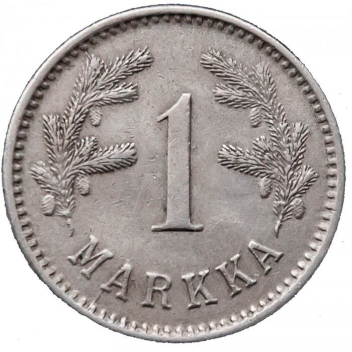 Finland | Finnish 1 Markka Coin | Spruce Branches | Rampant Lion | KM27 | 1921 - 1924