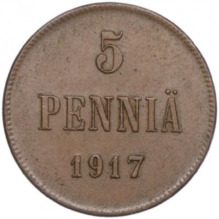 Finland | Finnish 5 Pennia Coin | Nikolai II | Civil War Coinage | Imperial Eagle | KM17 | 1917