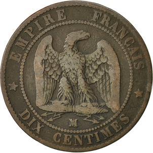 France | 10 Centimes Coin | Napoleon III | Eagle | Km:771 | 1852 - 1857