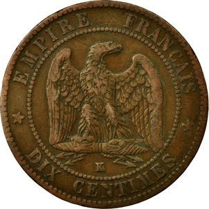 France | 10 Centimes Coin | Napoleon III | Eagle | Km:798 | 1861 - 1865