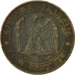 France | 5 Centimes Coin | Napoleon III | Eagle | Km:777 | 1853 - 1857