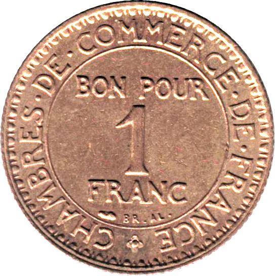 French 1 Franc Coin | Chambers of Commerce | KM876 | France | 1920 - 1927