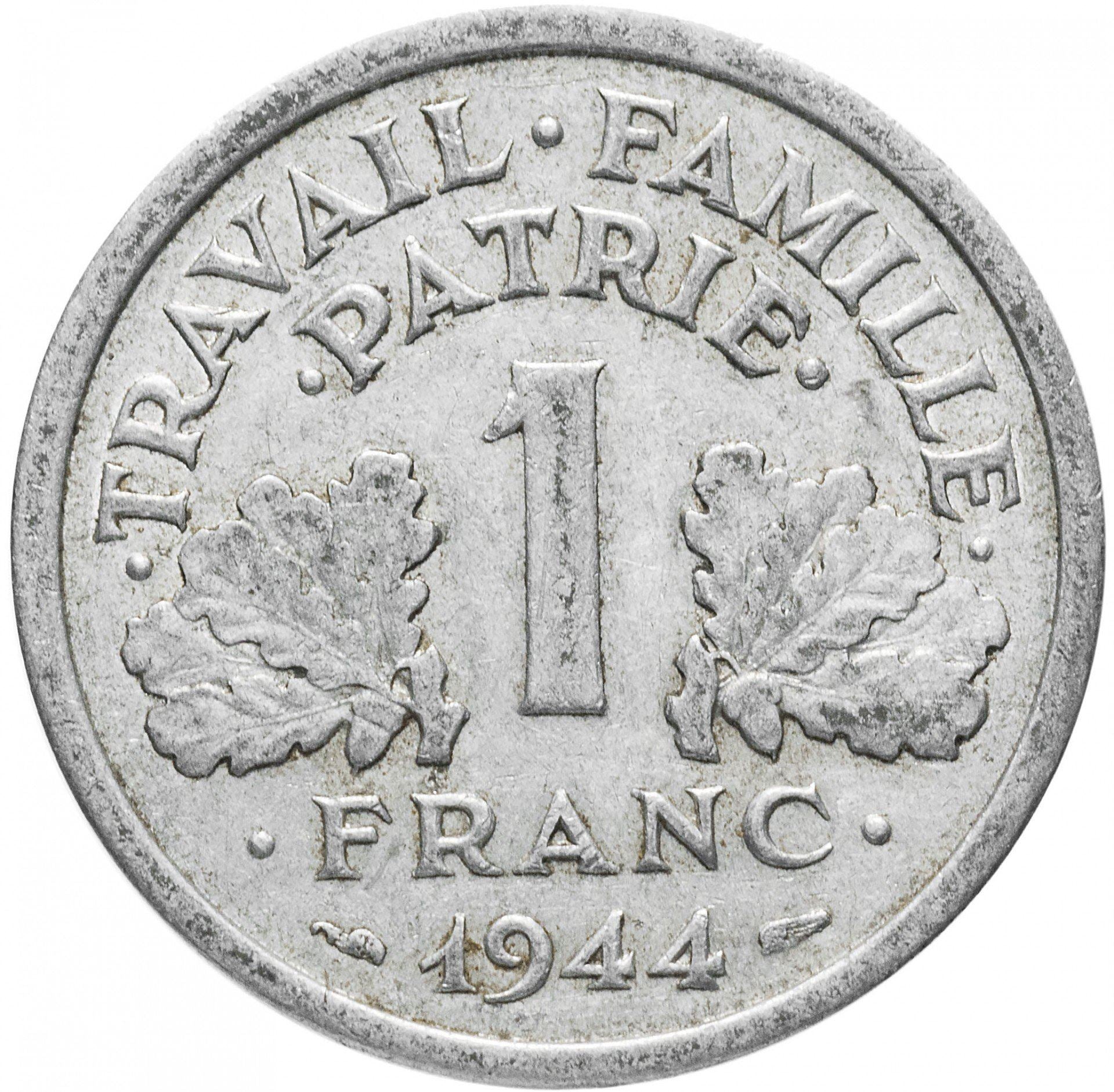 French 1 Franc Coin | Vichy French State | light type | KM902 | France | 1942 - 1944