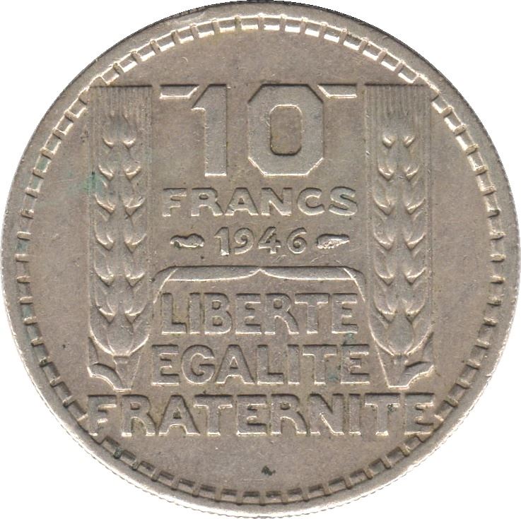 French 10 Francs Coin | Large Head | KM908 | France | 1945 - 1947