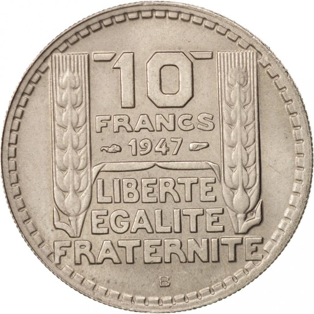 French 10 Francs Coin | Large Head | KM908 | France | 1945 - 1947