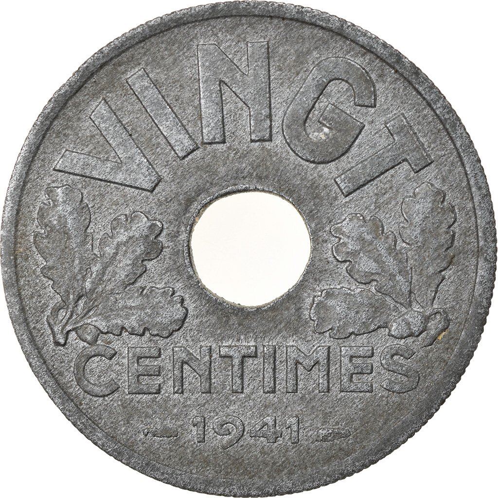 French | 20 Centimes Coin | Vichy French State | KM899 | France | 1941