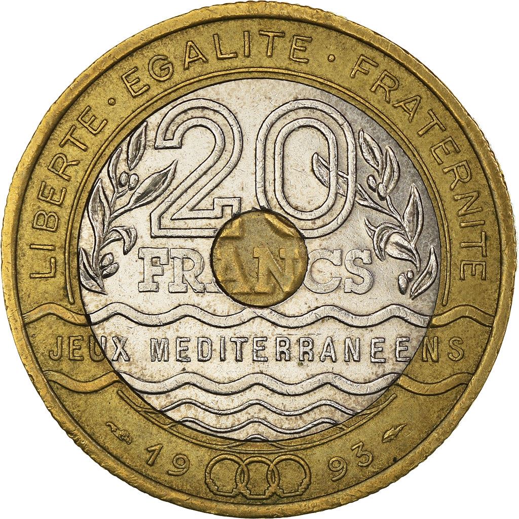 French | 20 Francs Coin | Mediterranean Games | KM1016 | France | 1993