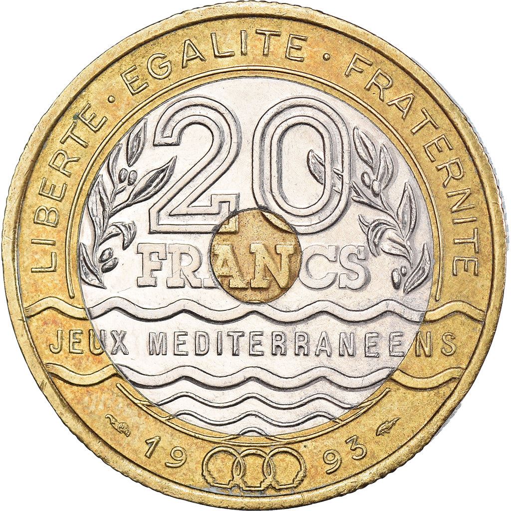 French | 20 Francs Coin | Mediterranean Games | KM1016 | France | 1993