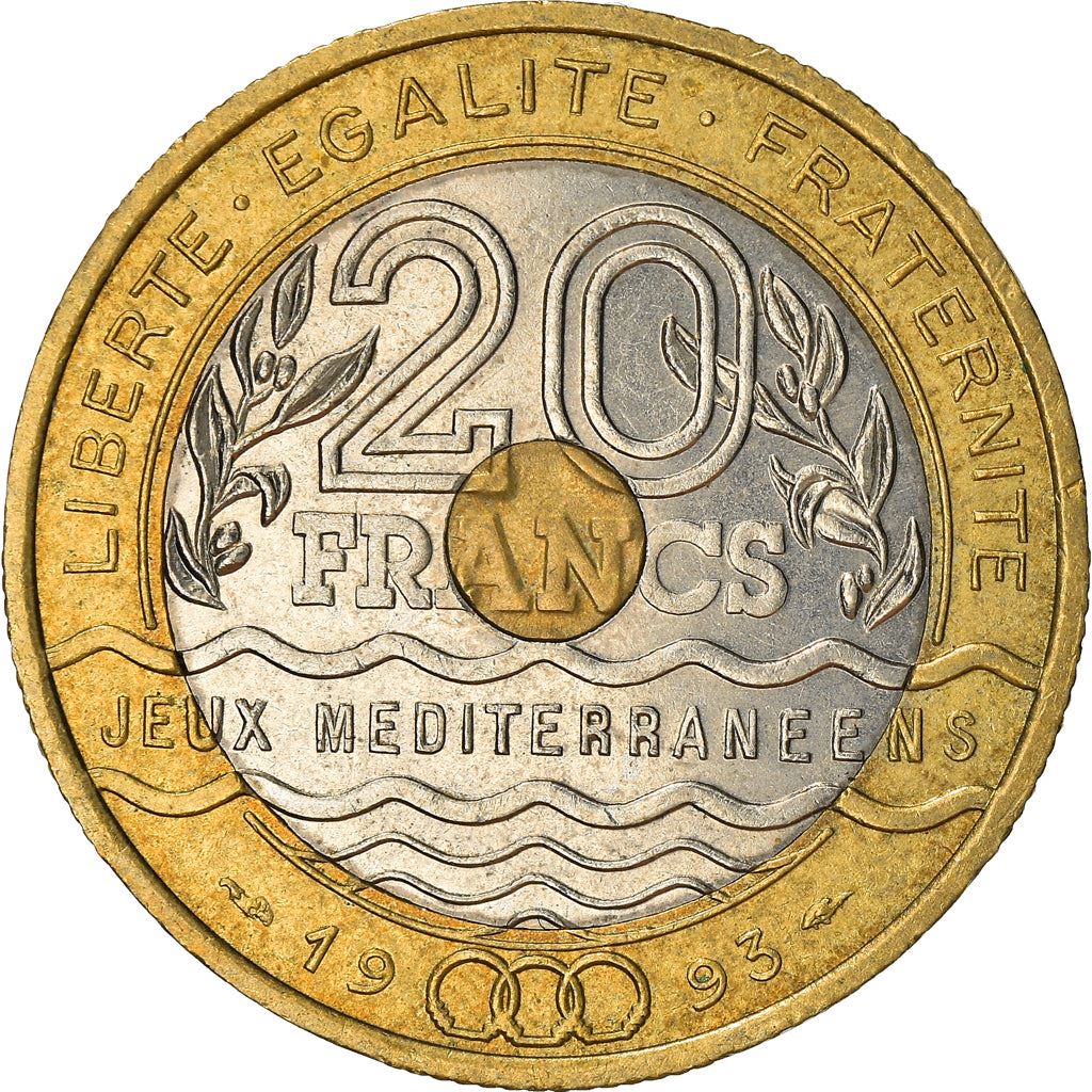 French | 20 Francs Coin | Mediterranean Games | KM1016 | France | 1993