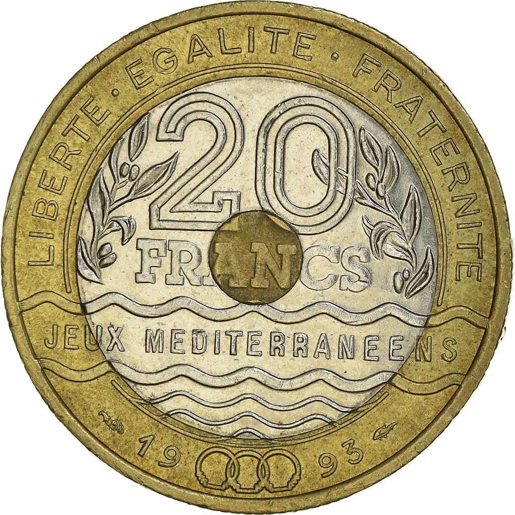 French | 20 Francs Coin | Mediterranean Games | KM1016 | France | 1993