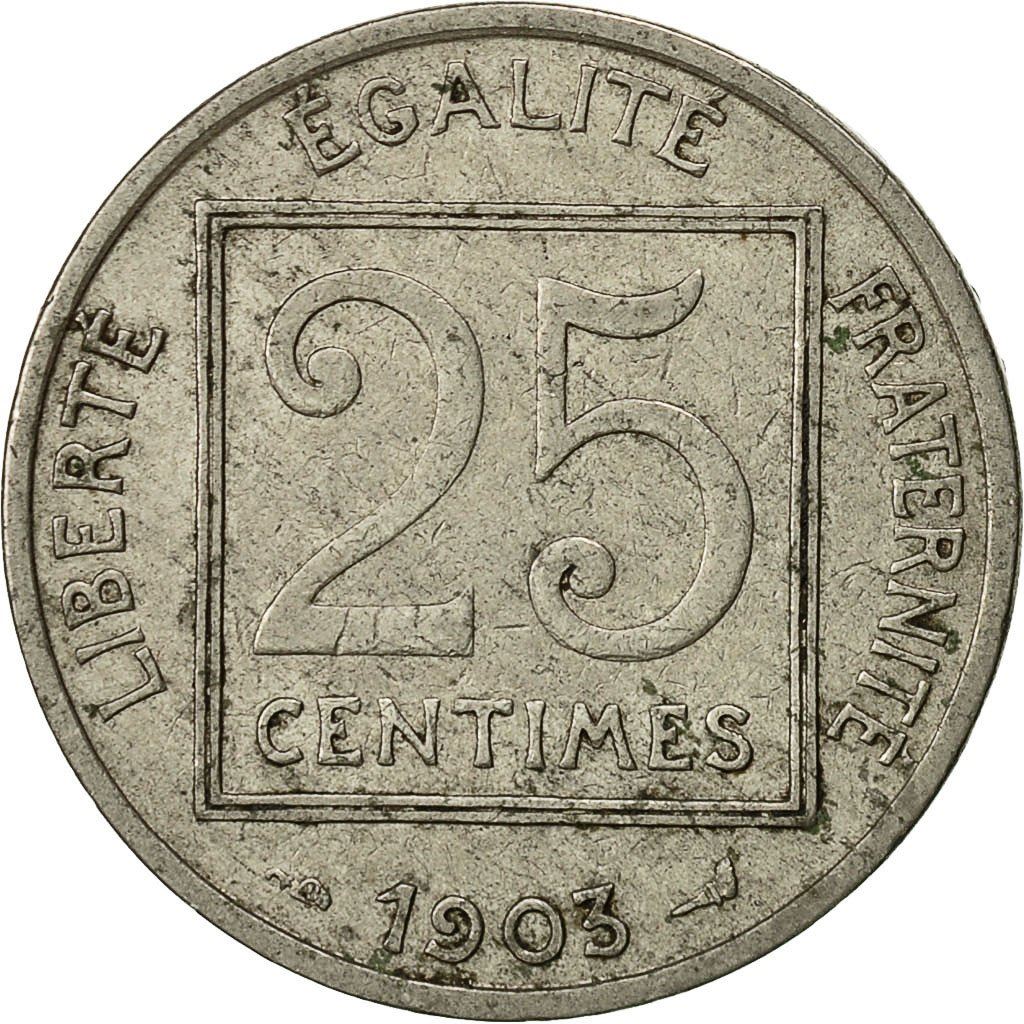 French 25 Centimes Coin | KM855 | France | 1903 - 1904