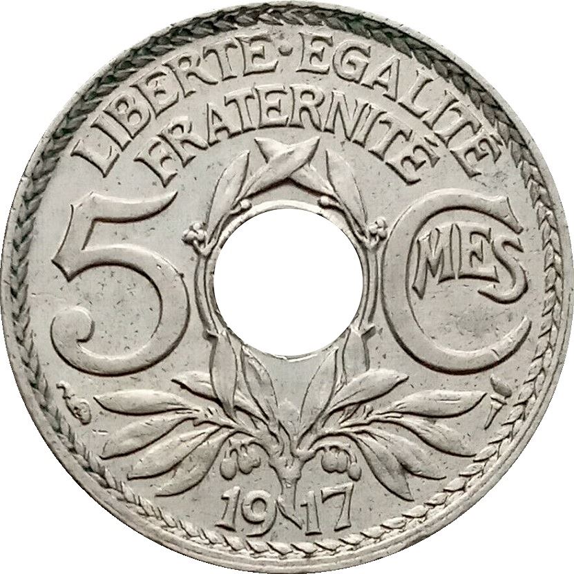 French 5 Centimes Coin | KM865a | France | 1917 - 1920